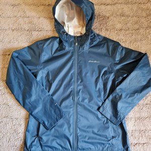 NWOT Mens Eddie Bauer Weather Edge Hooded Windbreaker Size L Teal